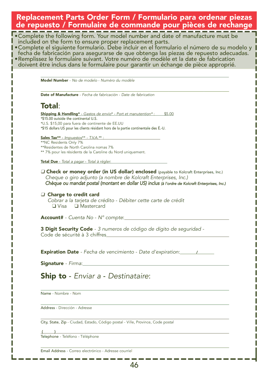 Kolcraft S45J-T instruction sheet Total 