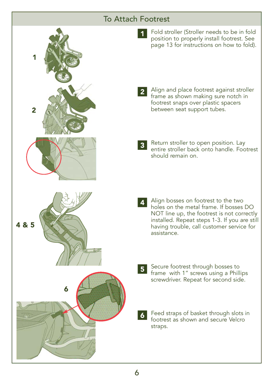 Kolcraft S45J-T instruction sheet To Attach Footrest 