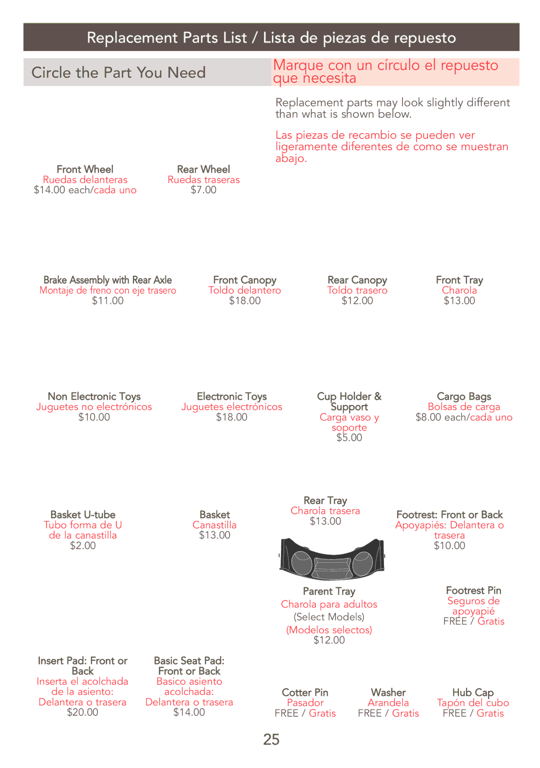 Kolcraft S47J-R7 9/06 Replacement Parts List / Lista de piezas de repuesto, Marque con un círculo el repuesto que necesita 