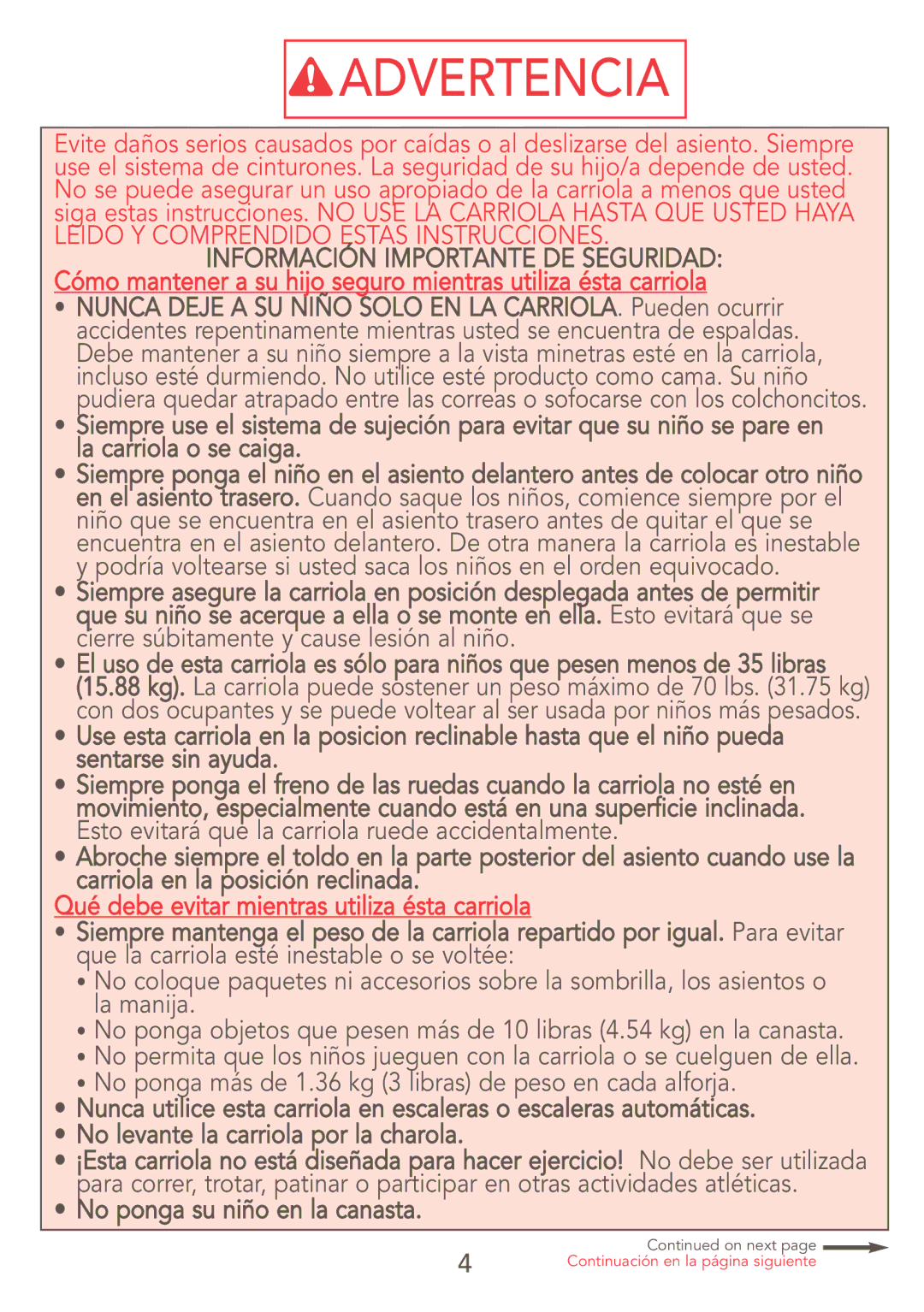 Kolcraft S47J-R7 9/06 manual Advertencia 