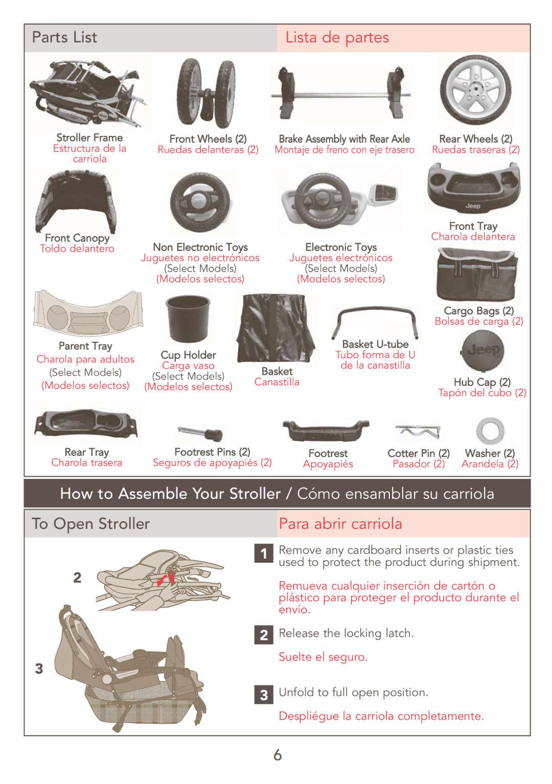 Kolcraft S47J-R7 9/06 manual Lista de partes, How to Assemble Your Stroller / Cómo ensamblar su carriola 