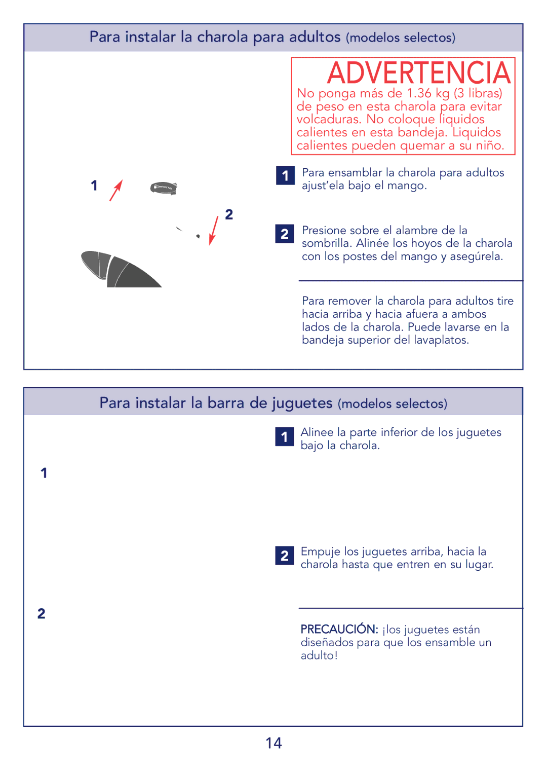 Kolcraft S51-T 11/08 manual Para instalar la charola para adultos modelos selectos 