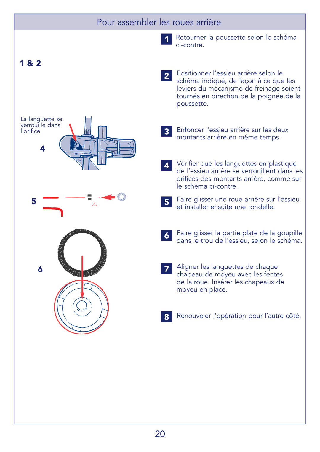 Kolcraft S51-T 11/08 manual Pour assembler les roues arrière 