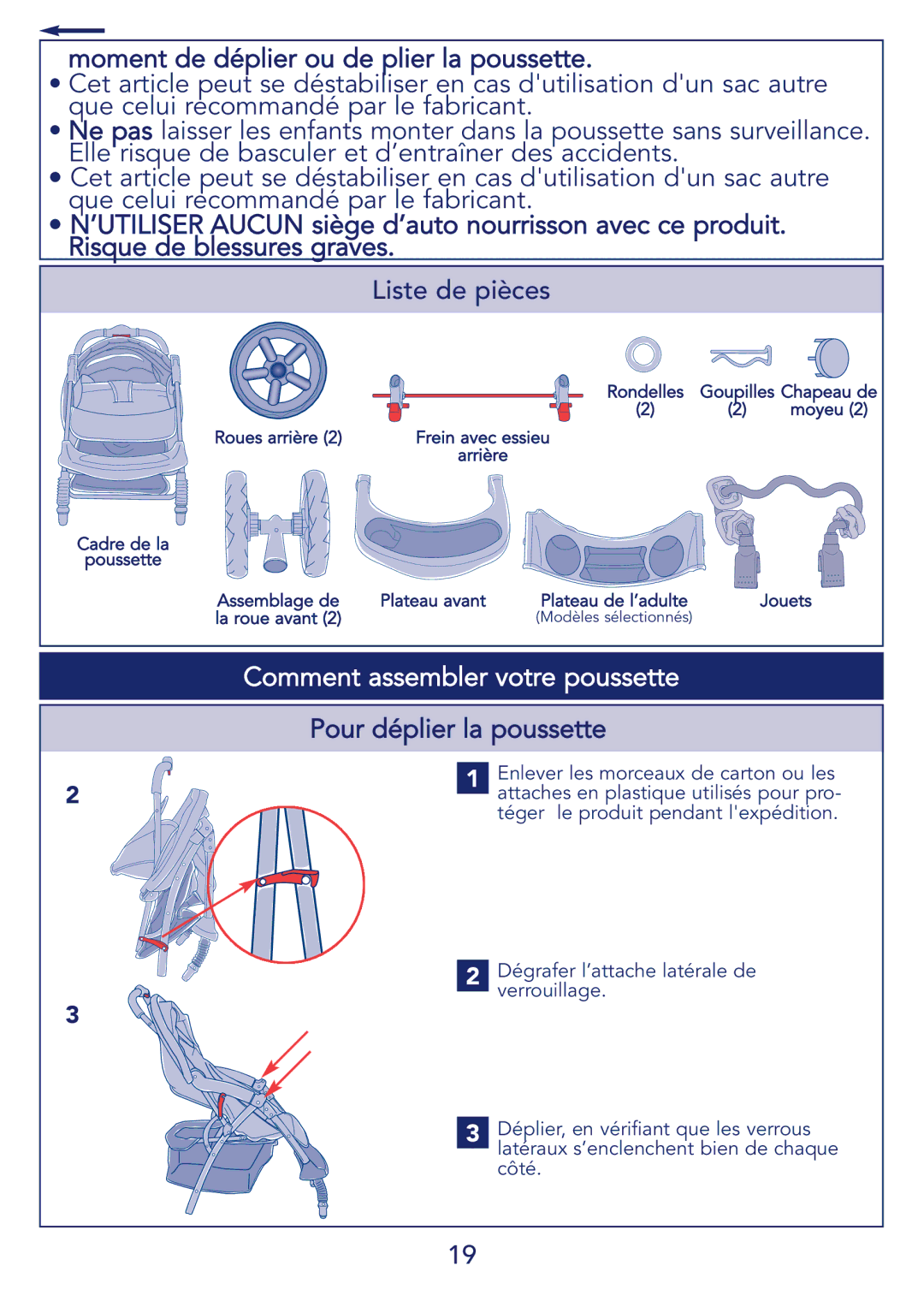 Kolcraft S51-T manual Moment de déplier ou de plier la poussette, Liste de pièces, Comment assembler votre poussette 