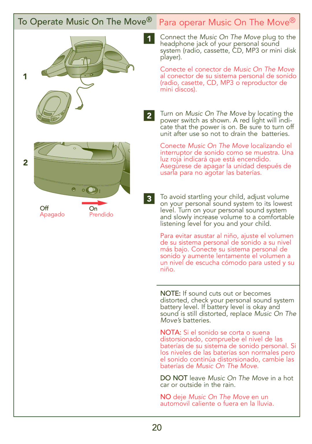 Kolcraft S56J-R3 manual To Operate Music On The Move Para operar Music On The Move 