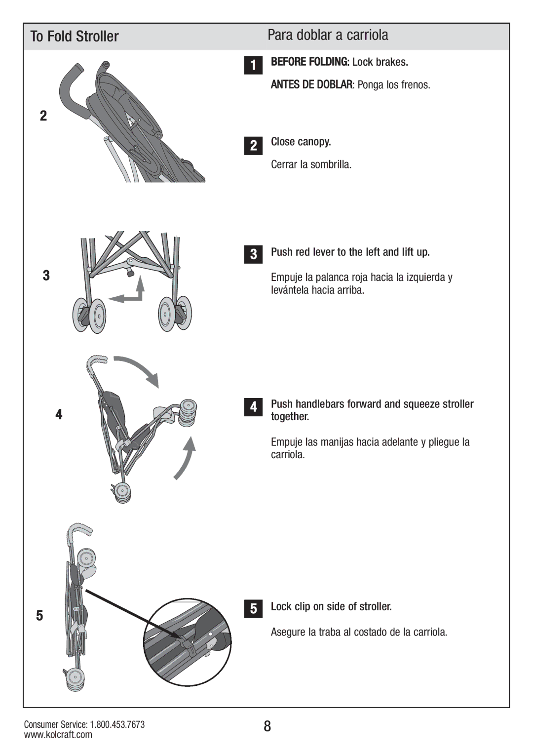 Kolcraft S59-R3 manual To Fold Stroller Para doblar a carriola 