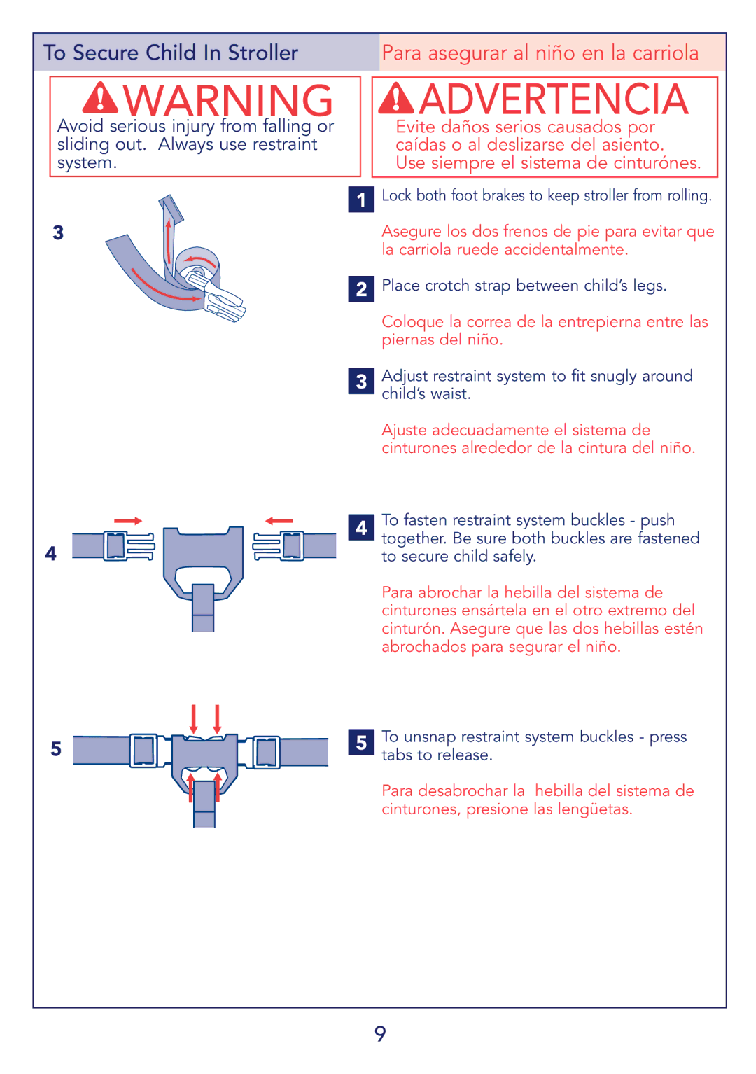 Kolcraft S64-R2 instruction sheet Para asegurar al niño en la carriola 