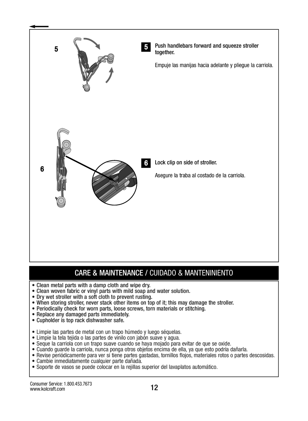 Kolcraft S64-R4 2/12 manual Care & Maintenance / Cuidado & Manteniniento 