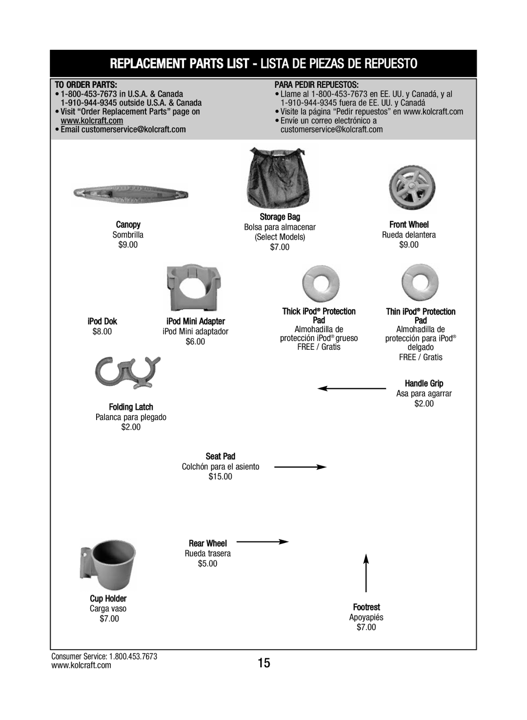 Kolcraft S64-R4 2/12 manual Replacement Parts List Lista DE Piezas DE Repuesto 