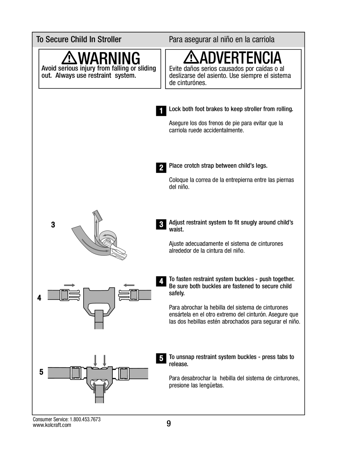 Kolcraft S64-R4 2/12 manual To Secure Child In Stroller, Para asegurar al niño en la carriola 