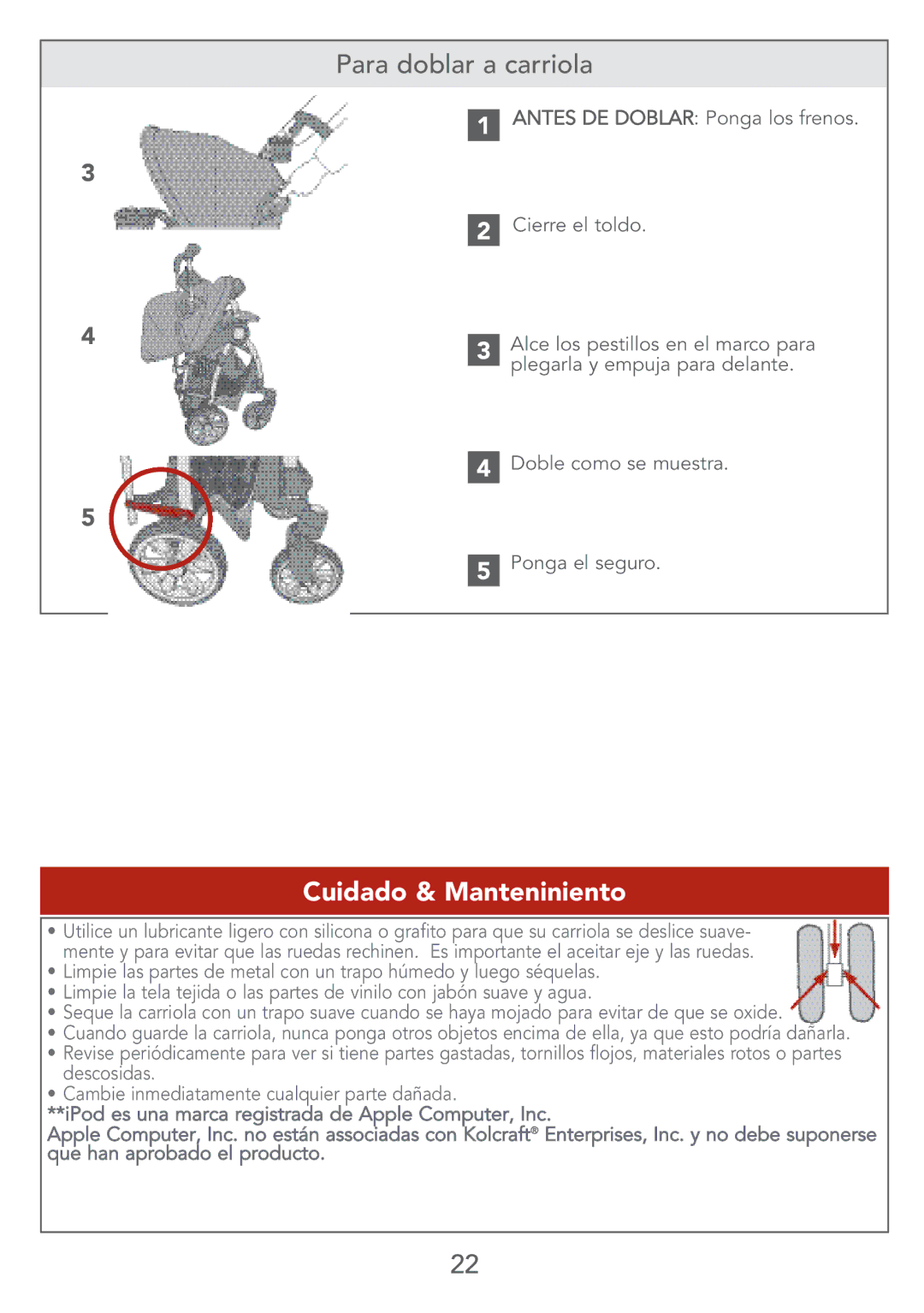 Kolcraft S67-T 4/07 instruction sheet Para doblar a carriola, Cuidado & Manteniniento 