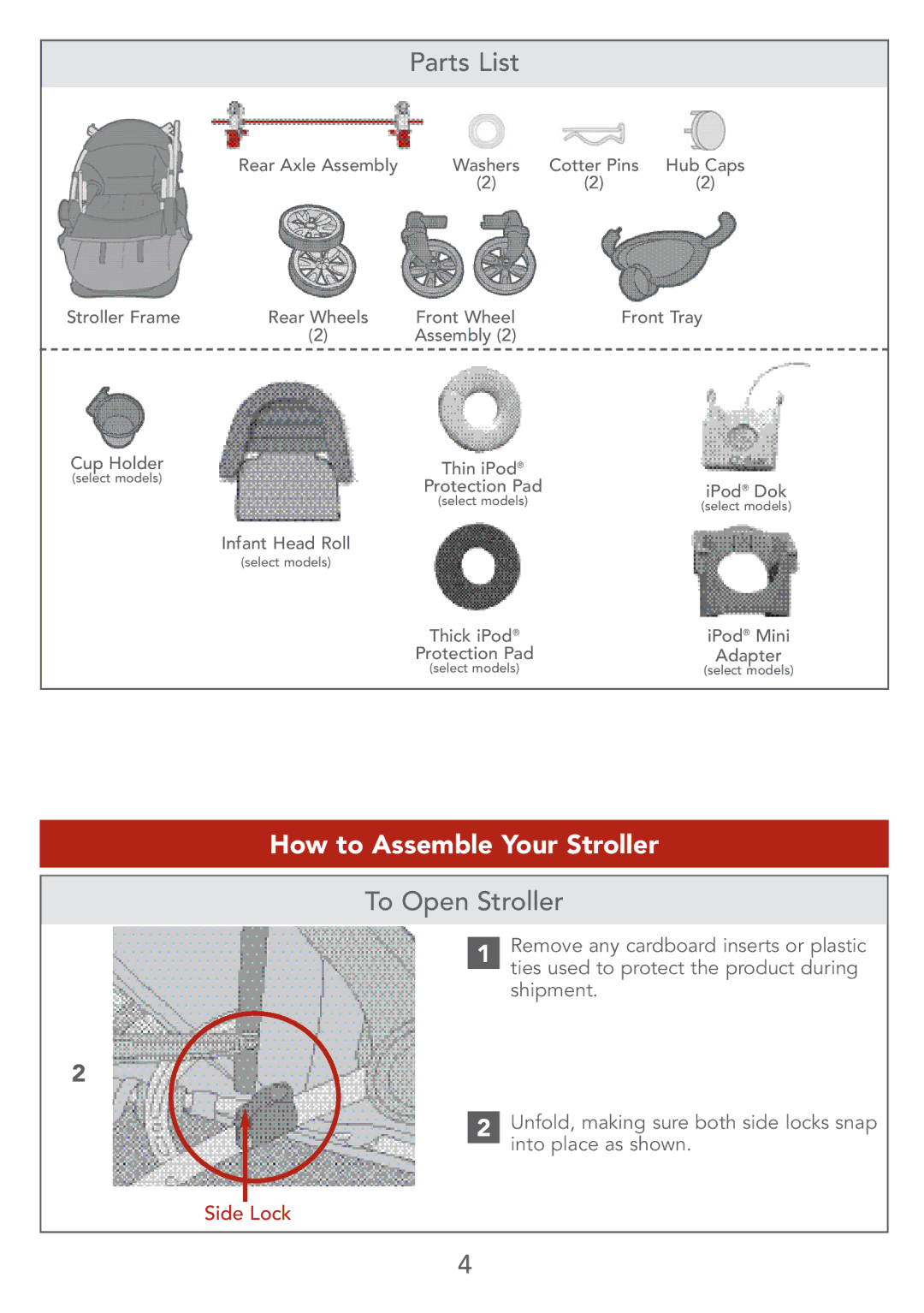 Kolcraft S67-T 4/07 instruction sheet Parts List, How to Assemble Your Stroller, To Open Stroller, Side Lock 