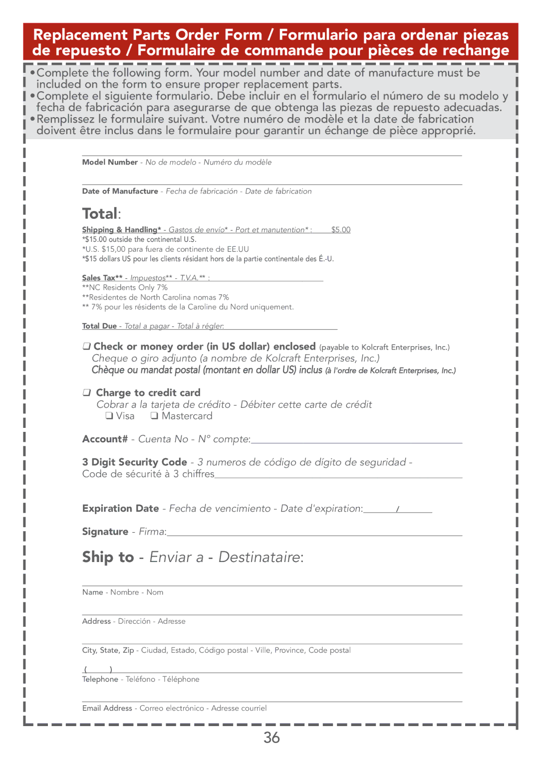 Kolcraft S67-T instruction sheet Total 