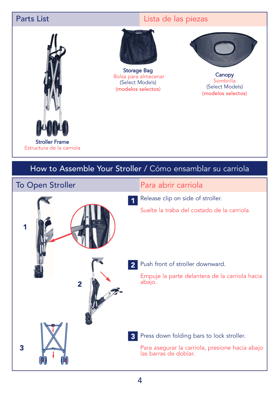 Kolcraft S69-R1 5/08 Parts ListLista de las piezas, How to Assemble Your Stroller / Cómo ensamblar su carriola 