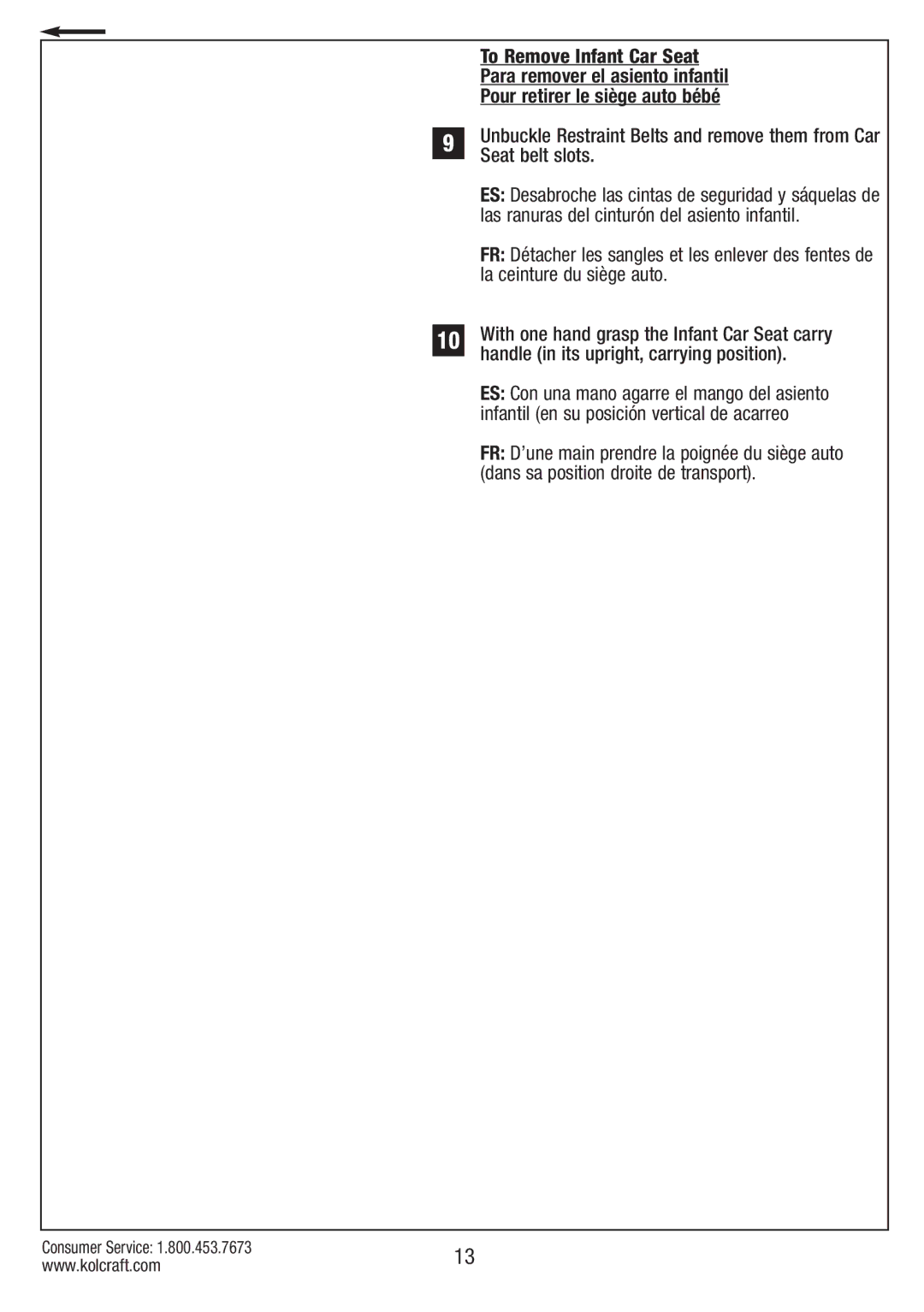 Kolcraft S75-T-R1 11/10 instruction sheet To Remove Infant Car Seat 