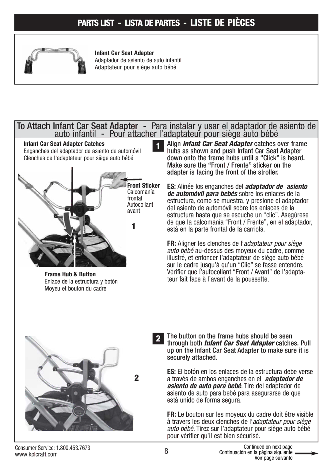 Kolcraft S75-T-R1 11/10 instruction sheet Parts List Lista DE Partes Liste DE Pièces 