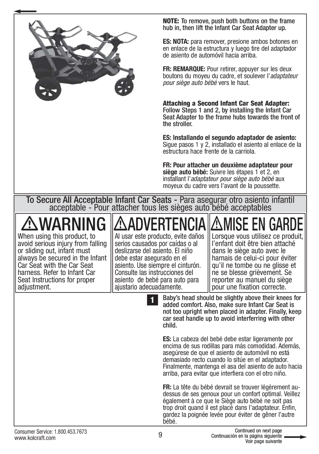 Kolcraft S75-T-R1 11/10 instruction sheet Advertencia Mise EN Garde 