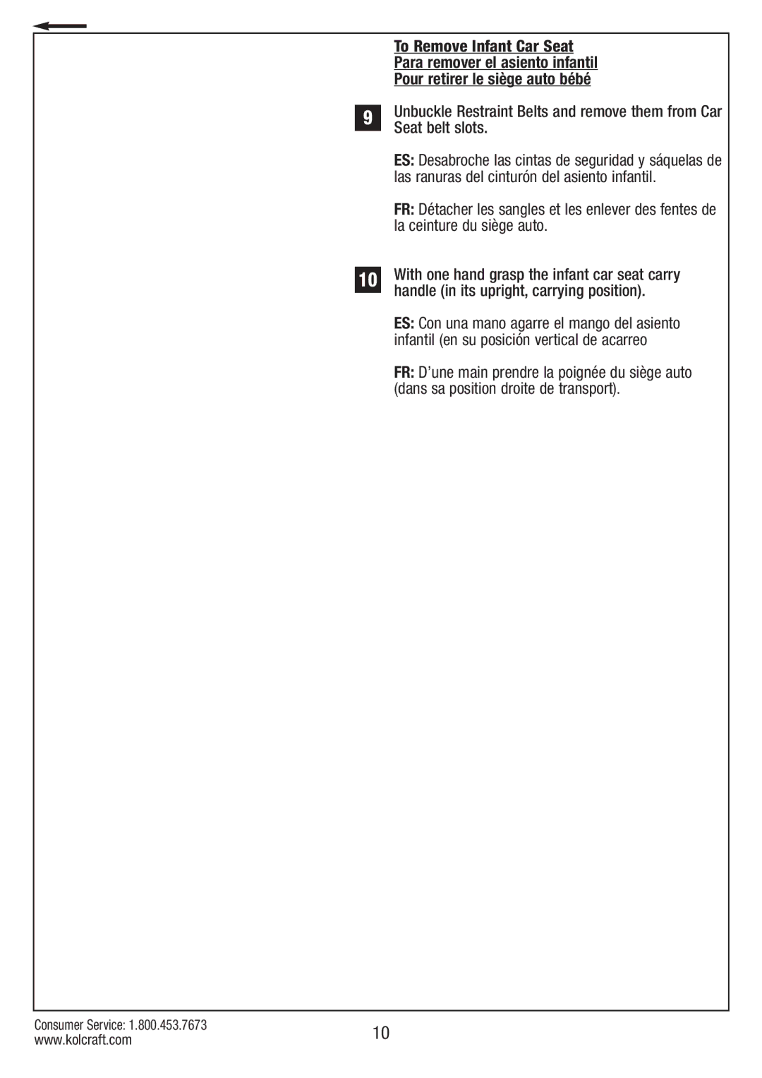 Kolcraft S75-T-R2 instruction sheet To Remove Infant Car Seat 