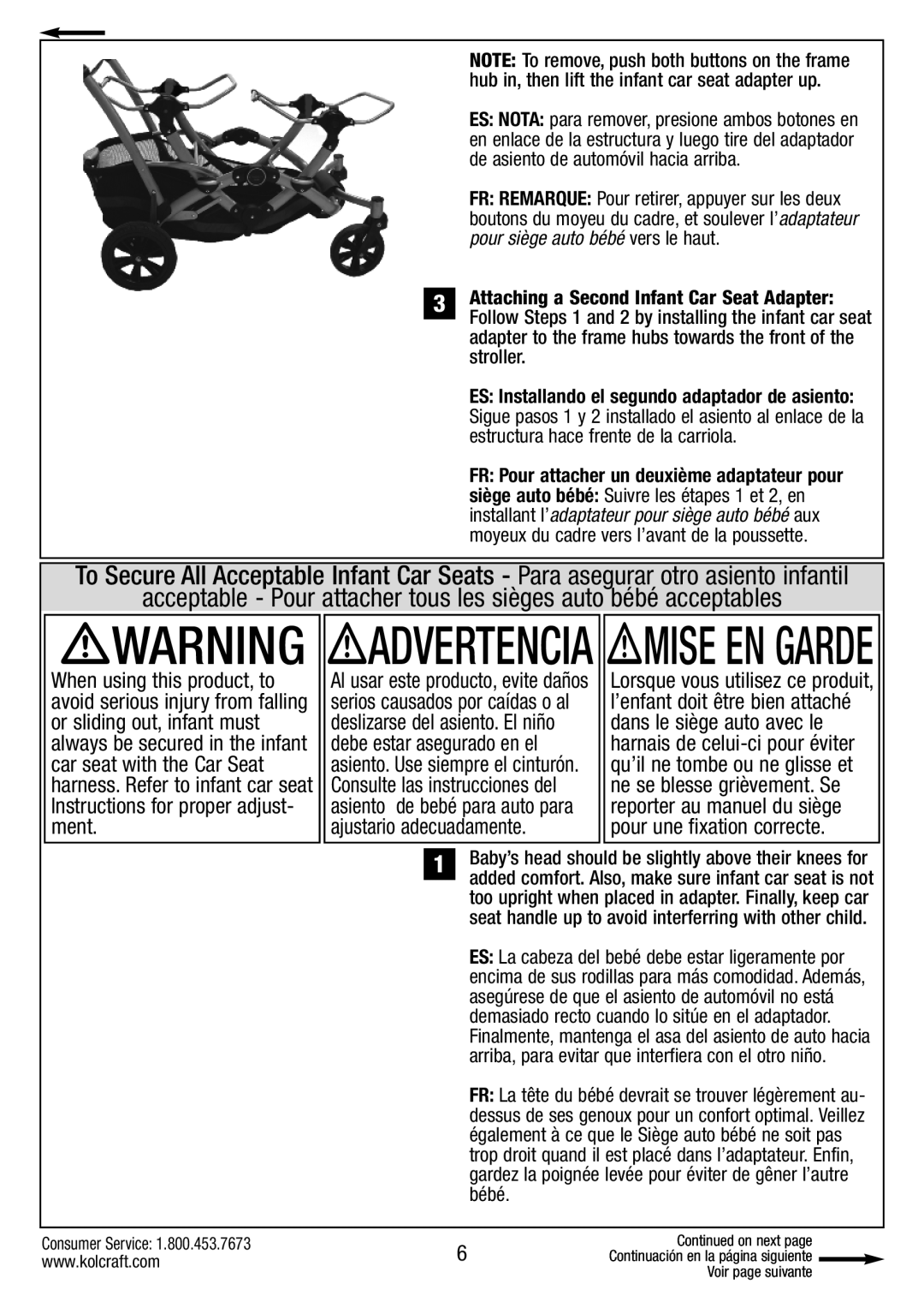 Kolcraft S75-T-R2 instruction sheet Advertencia Mise EN Garde 