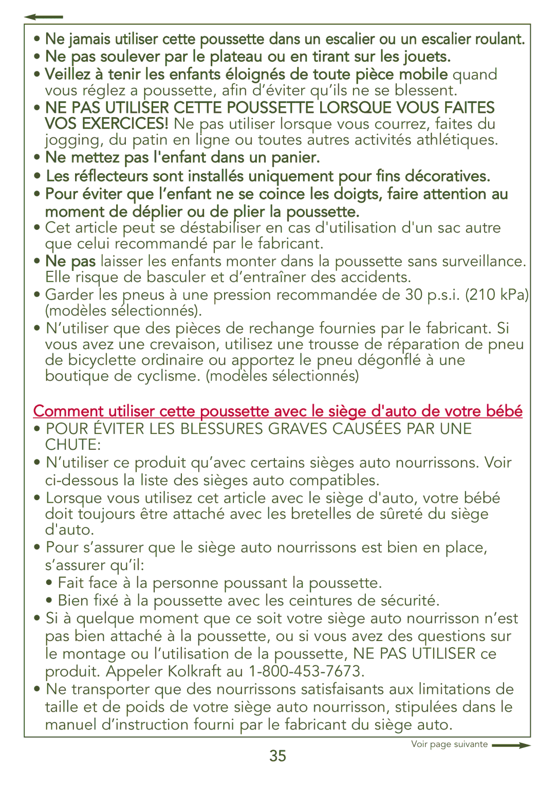 Kolcraft S77-T-R3 instruction sheet Pour Éviter LES Blessures Graves Causées PAR UNE Chute 