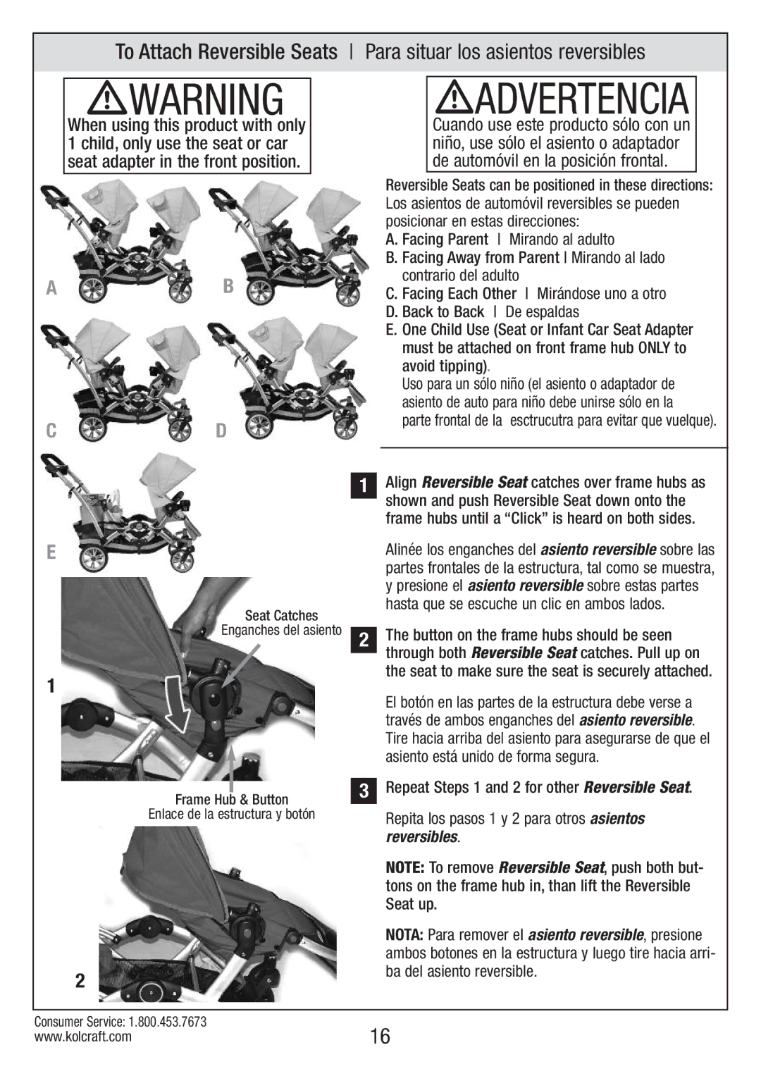 Kolcraft S82-R2 instruction sheet Advertencia 