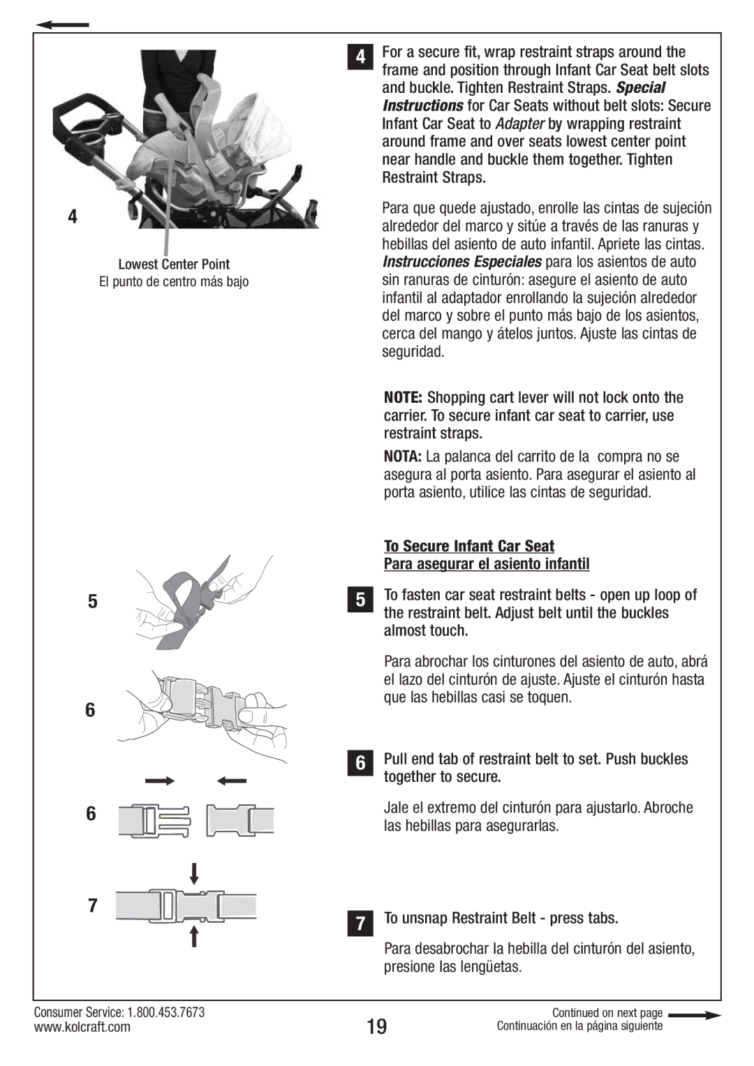 Kolcraft S82-R2 instruction sheet Para asegurar el asiento infantil 