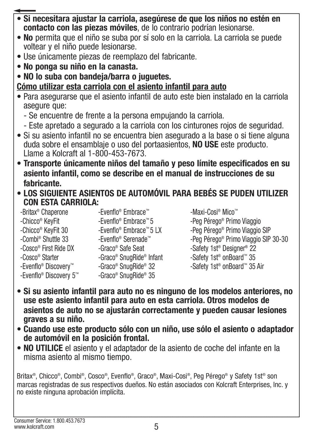 Kolcraft S82-R2 instruction sheet Peg Pérego Primo Viaggio SIP 