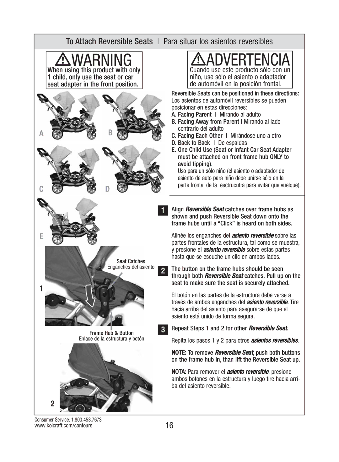 Kolcraft S82-R3 instruction sheet Advertencia 