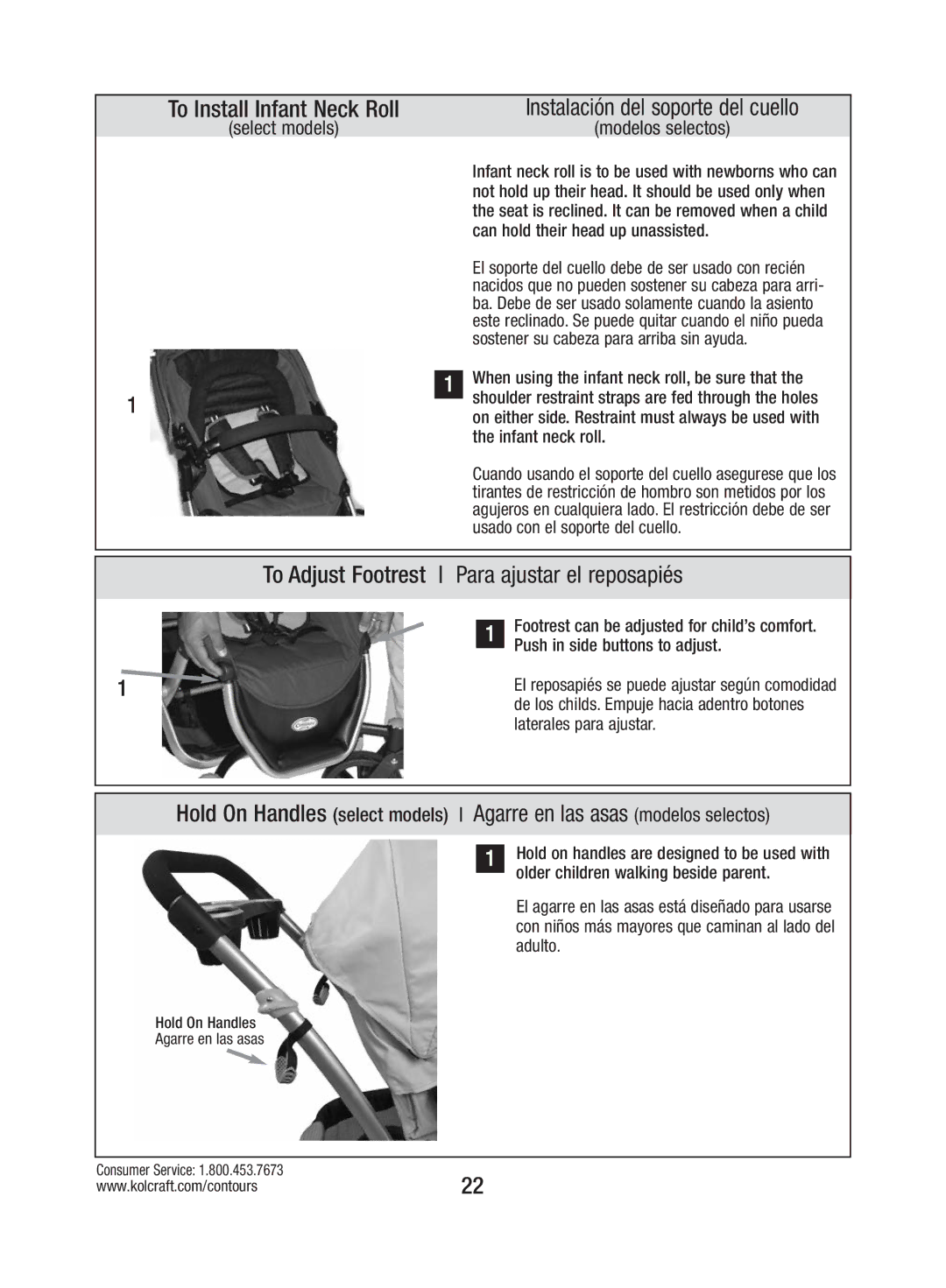 Kolcraft S82-R3 instruction sheet To Install Infant Neck Roll, Instalación del soporte del cuello, Modelos selectos 