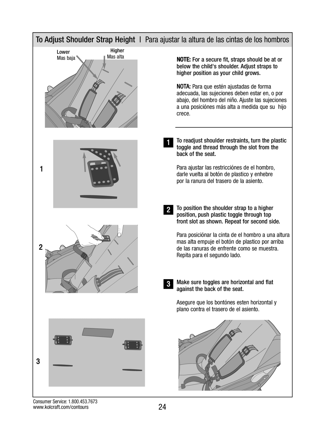 Kolcraft S82-R3 instruction sheet Lower Higher Mas baja 