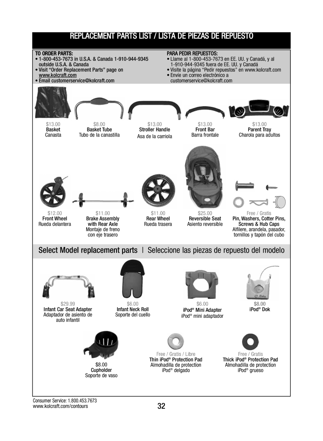 Kolcraft S82-R3 instruction sheet Replacement Parts List / Lista DE Piezas DE Repuesto 