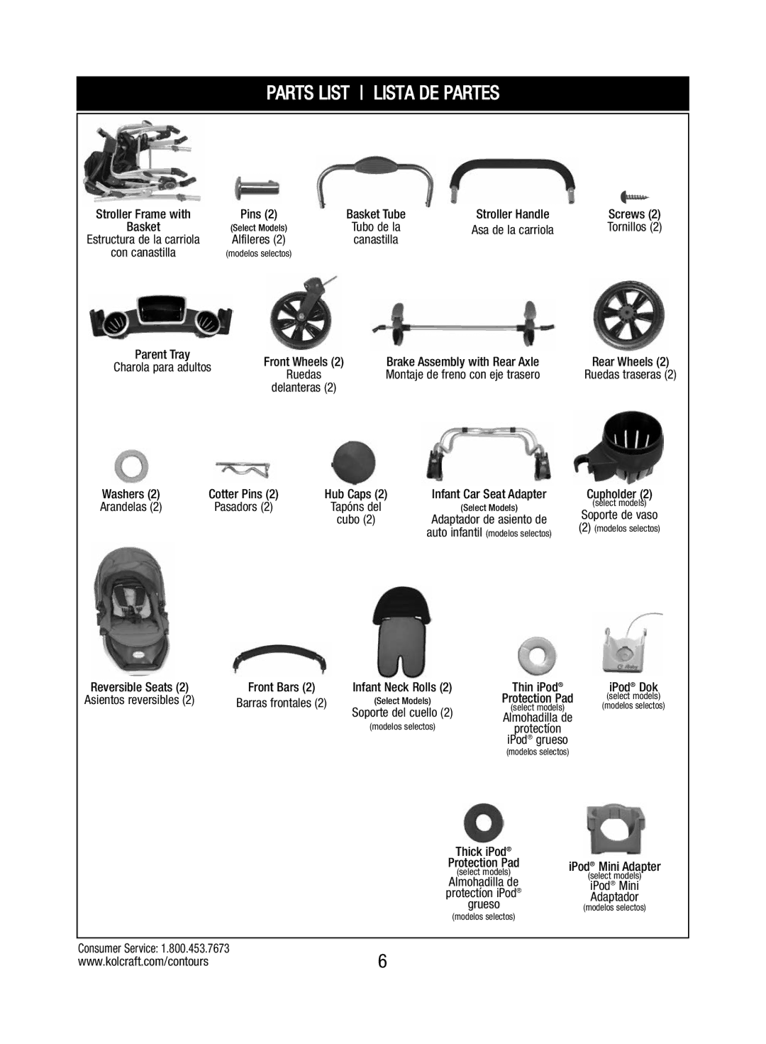 Kolcraft S82-R3 instruction sheet Parts List Lista DE Partes 