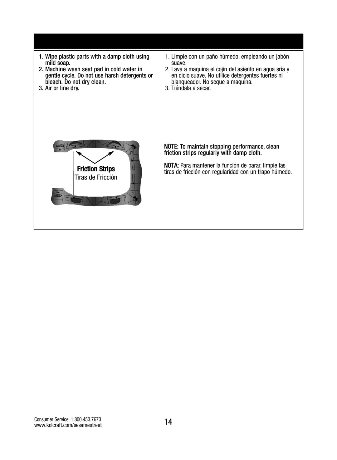 Kolcraft W025-R2 instruction sheet Care & Maintenance / Cuidado & Manteniniento, Friction Strips Tiras de Fricción 