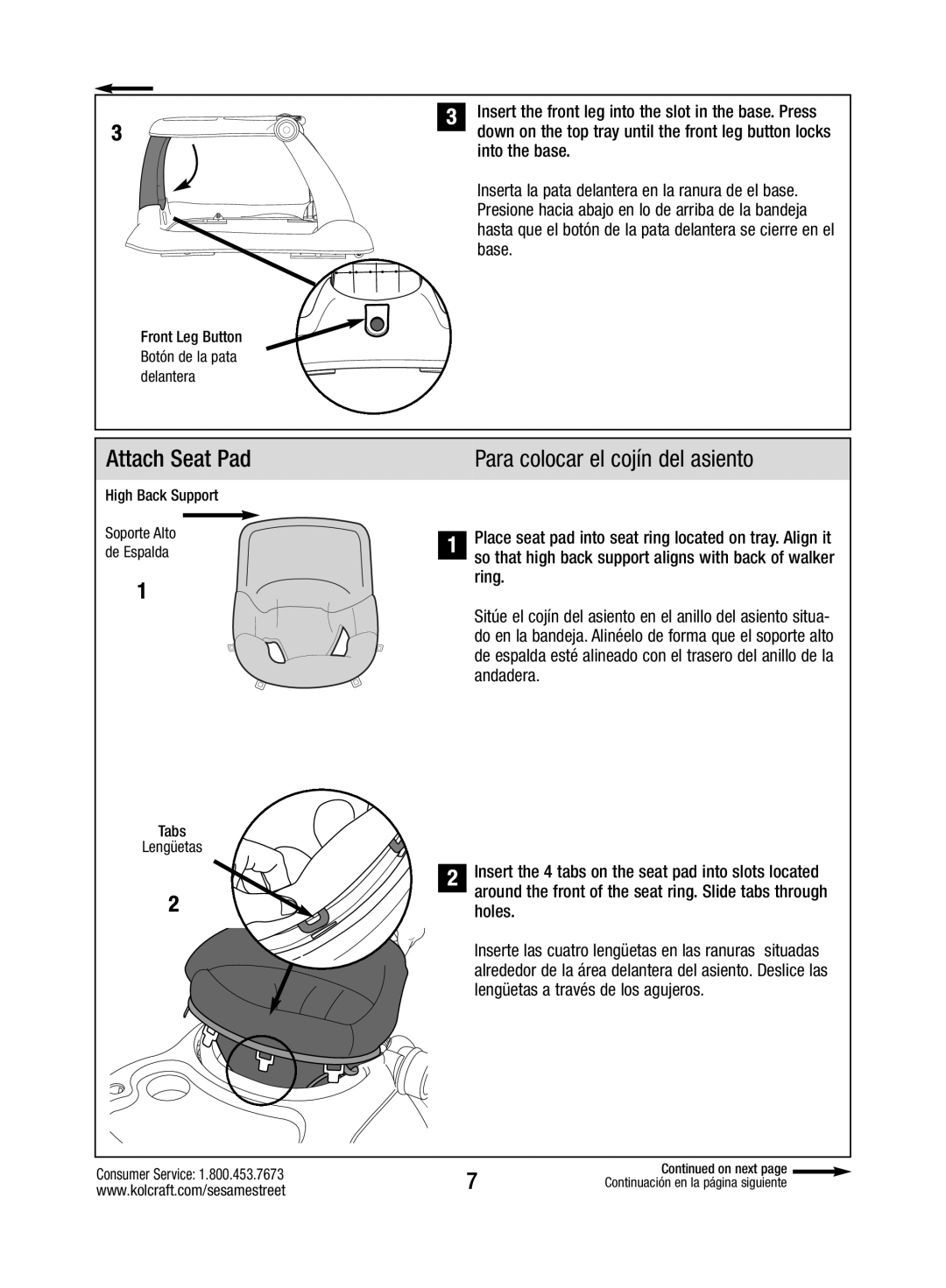 Kolcraft W025-R2 instruction sheet Attach Seat Pad, Para colocar el cojín del asiento 
