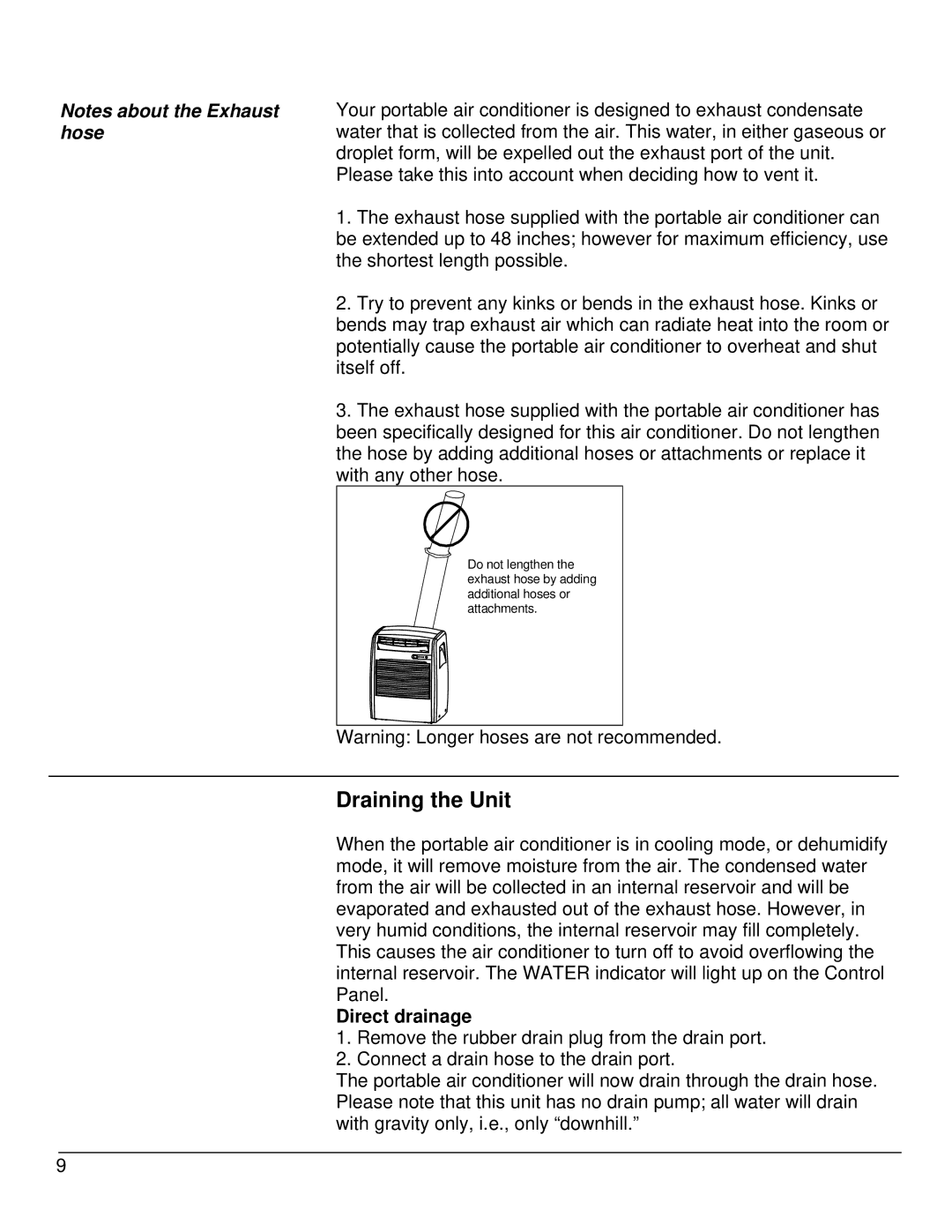 KoldFront PAC8000S owner manual Draining the Unit, Direct drainage 