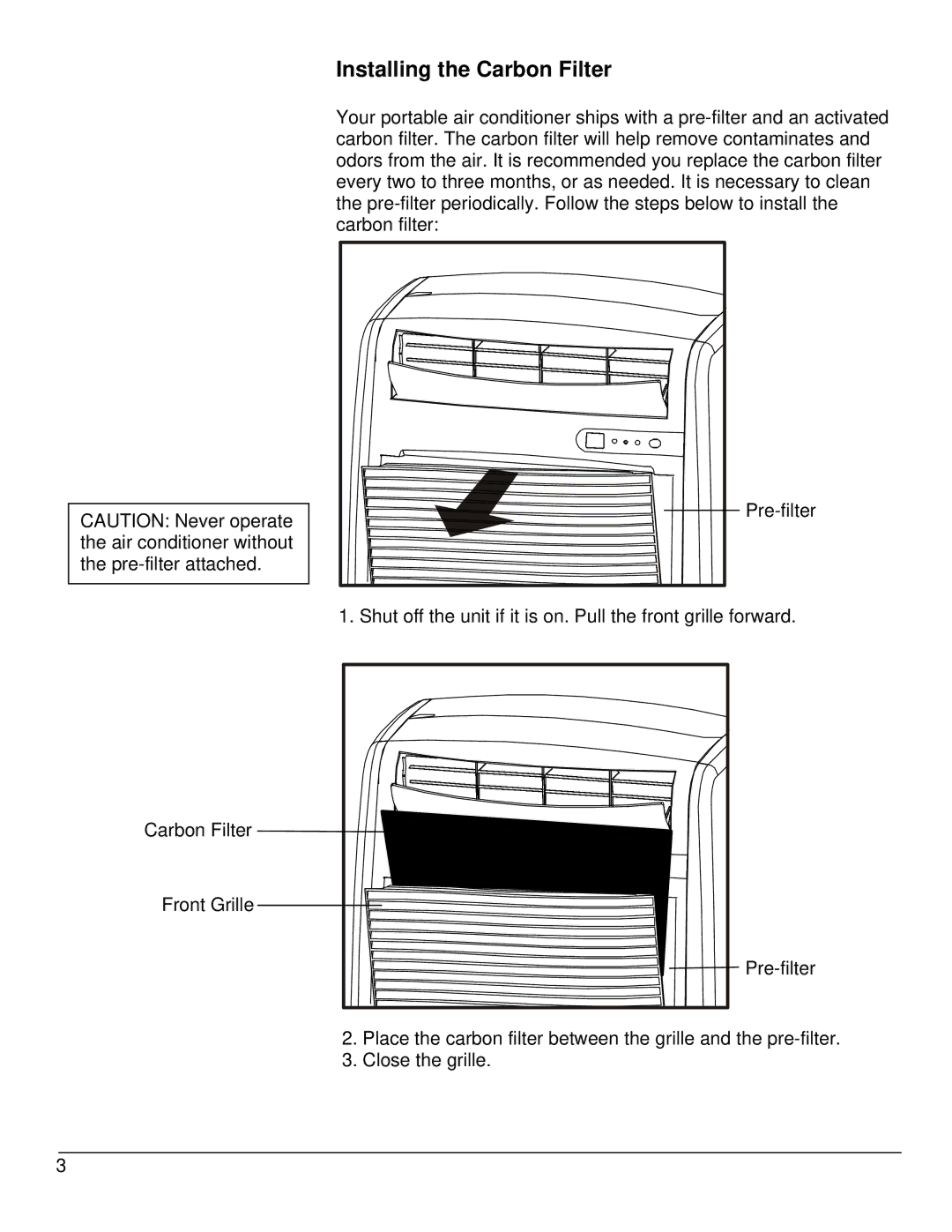 KoldFront PAC8000S owner manual Installing the Carbon Filter 