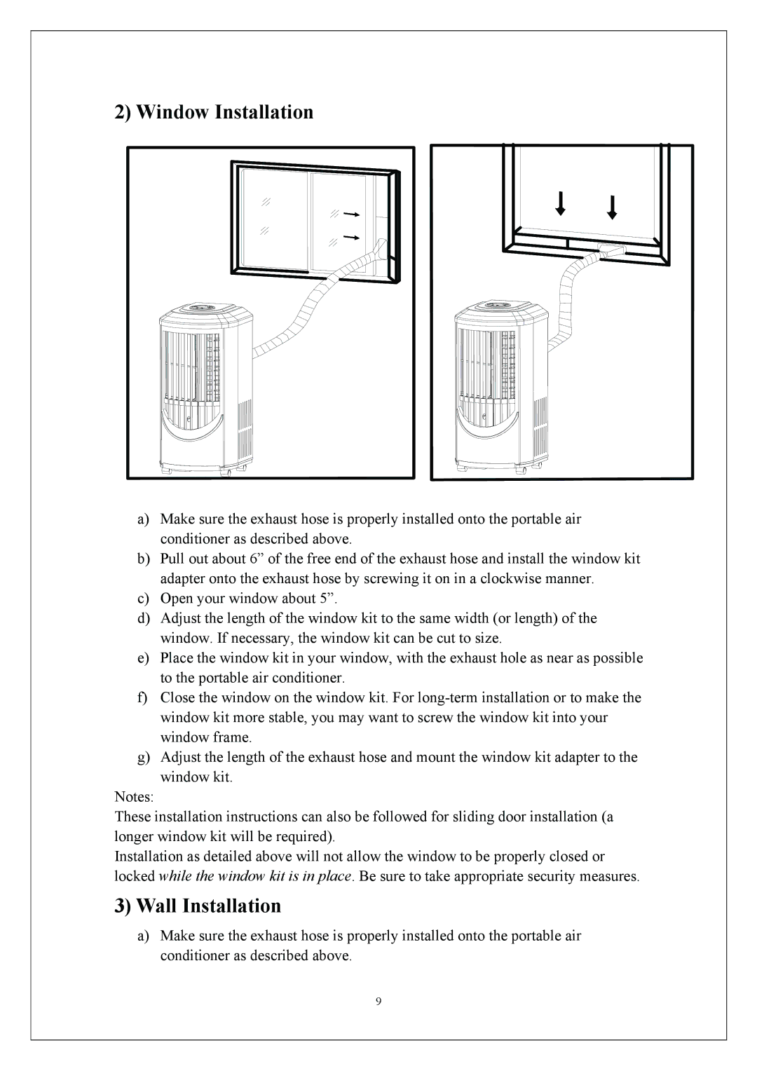 KoldFront PAC9000 manual Window Installation, Wall Installation 