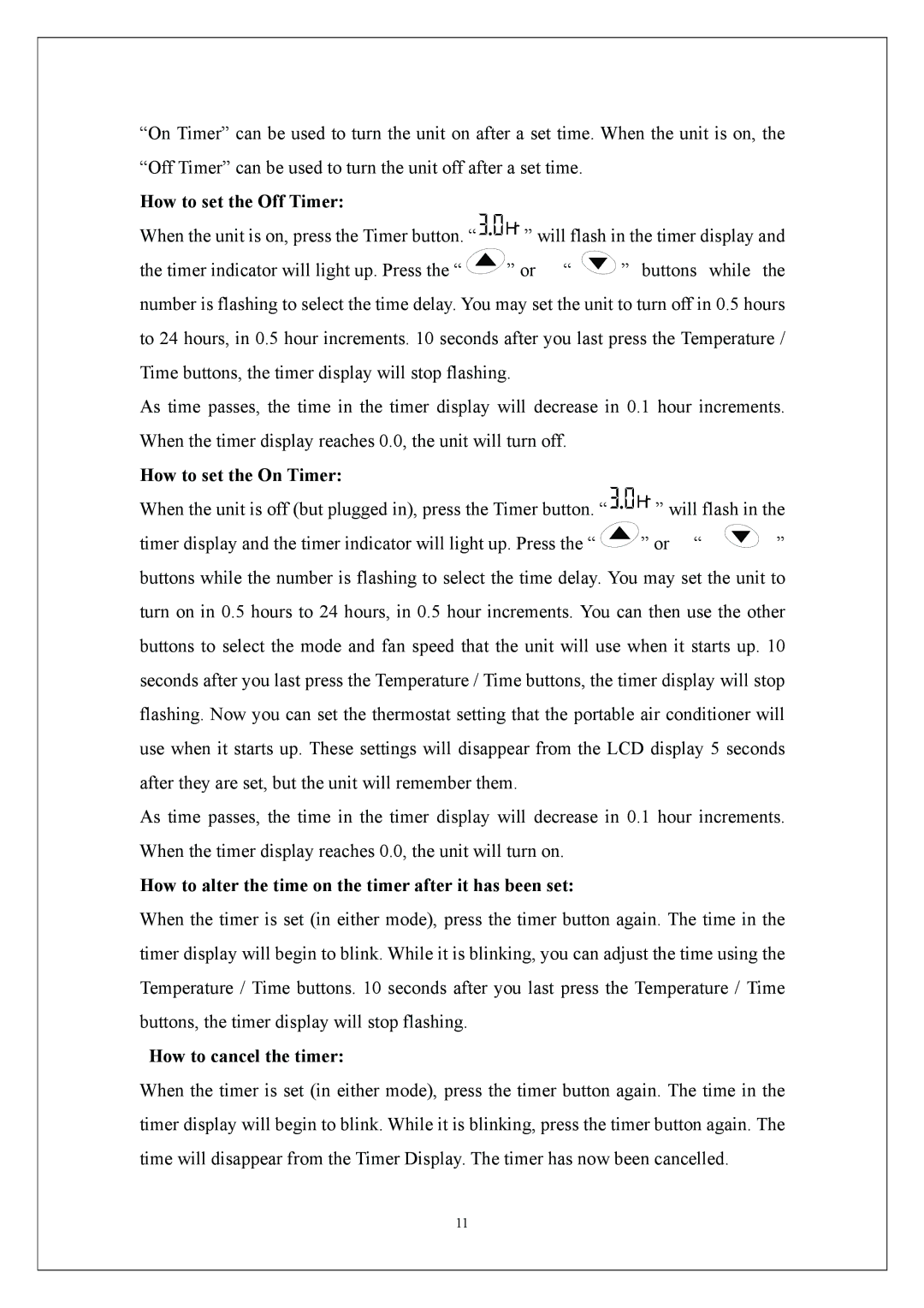 KoldFront PAC9000 manual How to set the Off Timer 