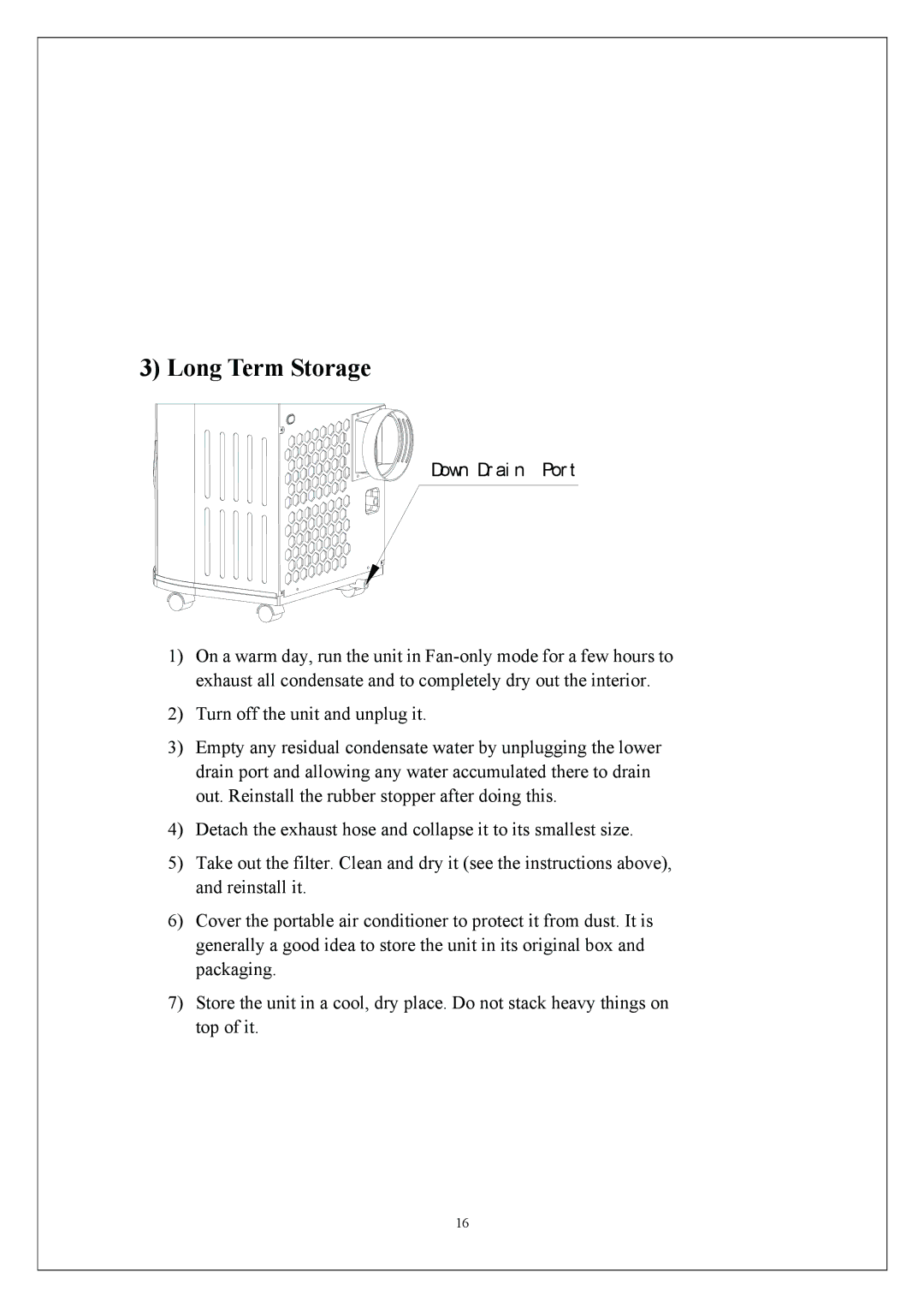 KoldFront PAC9000 manual Long Term Storage, Down Dr ai n Por t 