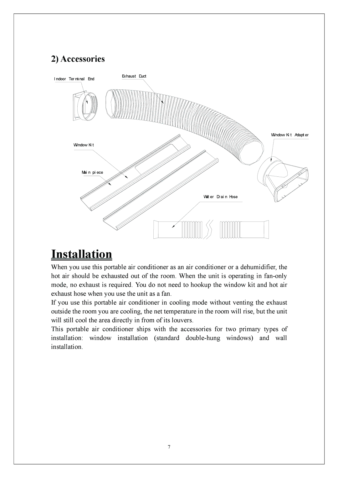 KoldFront PAC9000 manual Installation, Accessories 