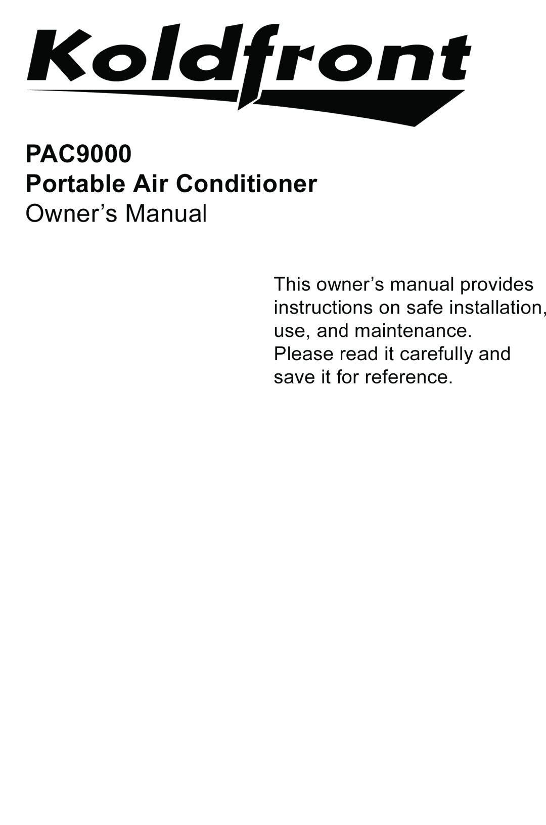 KoldFront PAC9000 manual 