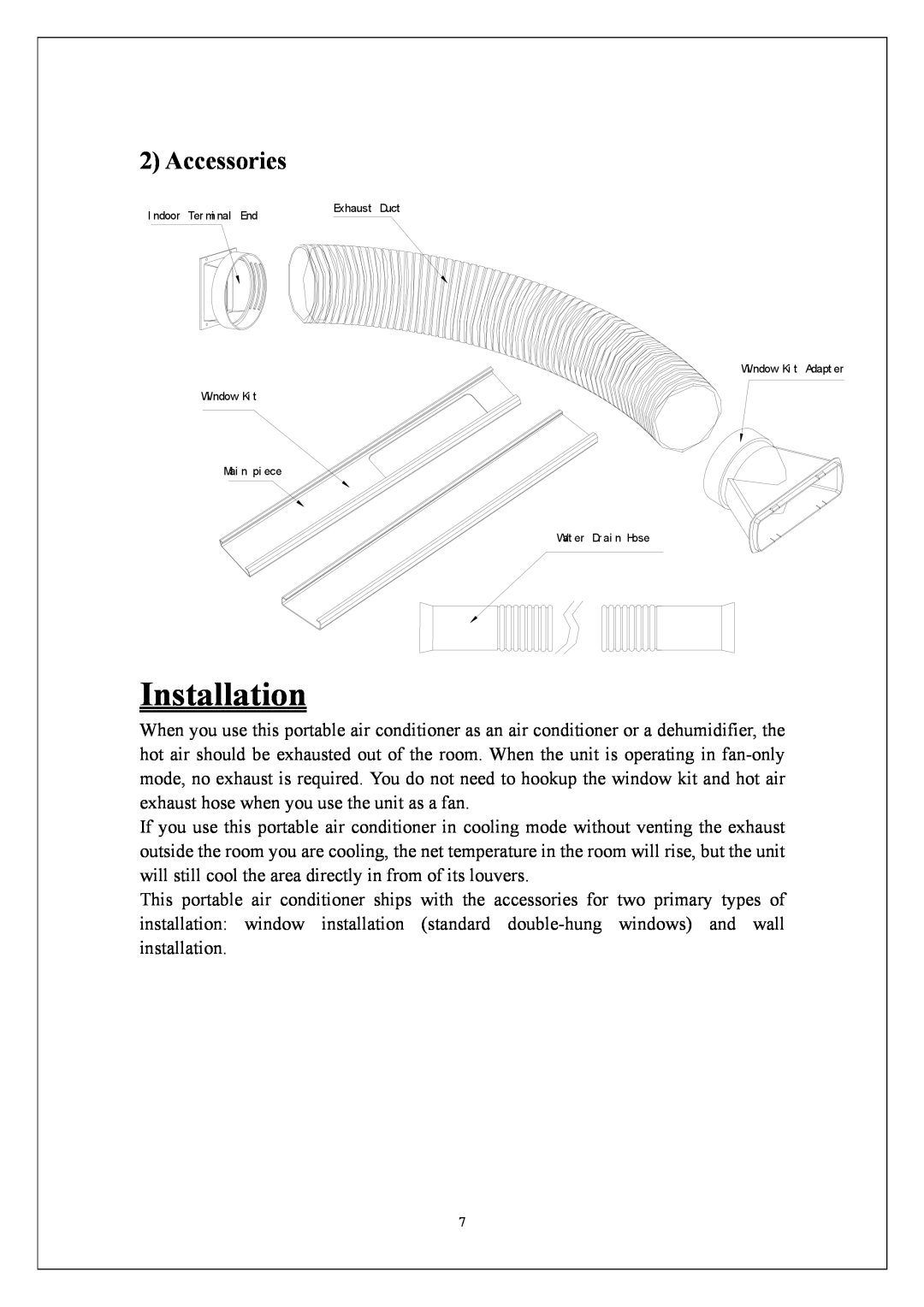KoldFront PAC9000 manual Installation, Accessories 