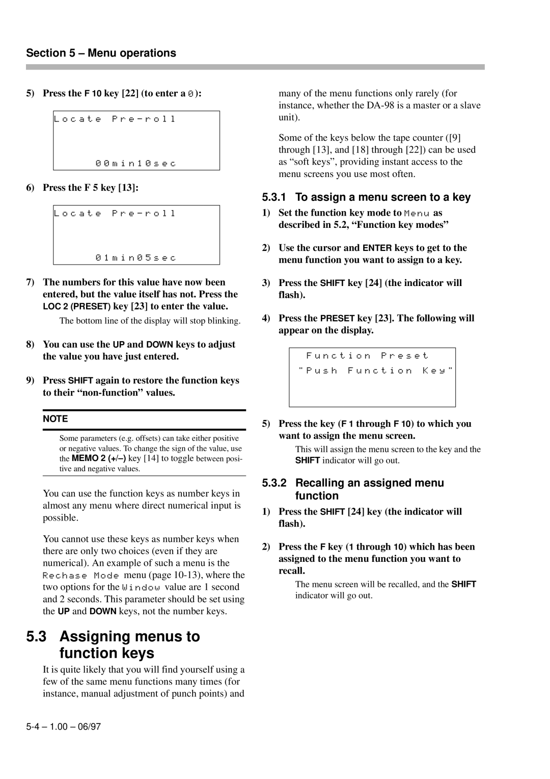 Kolpak DA-98 manual Assigning menus to function keys, To assign a menu screen to a key, Recalling an assigned menu function 