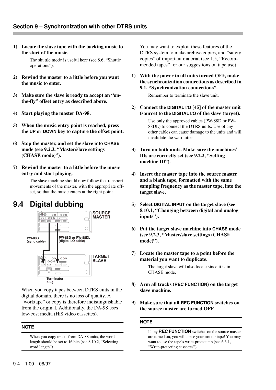 Kolpak manual Digital dubbing, Start playing the master DA-98 