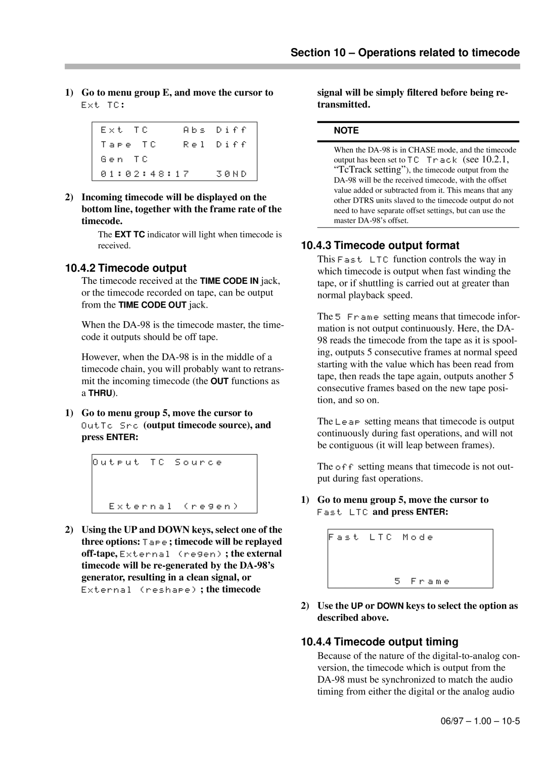 Kolpak DA-98 manual Timecode output format, Timecode output timing 