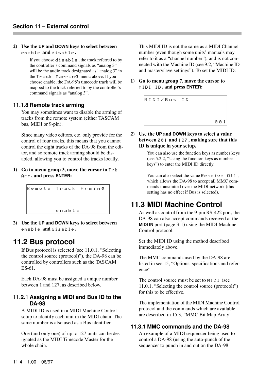 Kolpak DA-98 manual Bus protocol, Midi Machine Control 