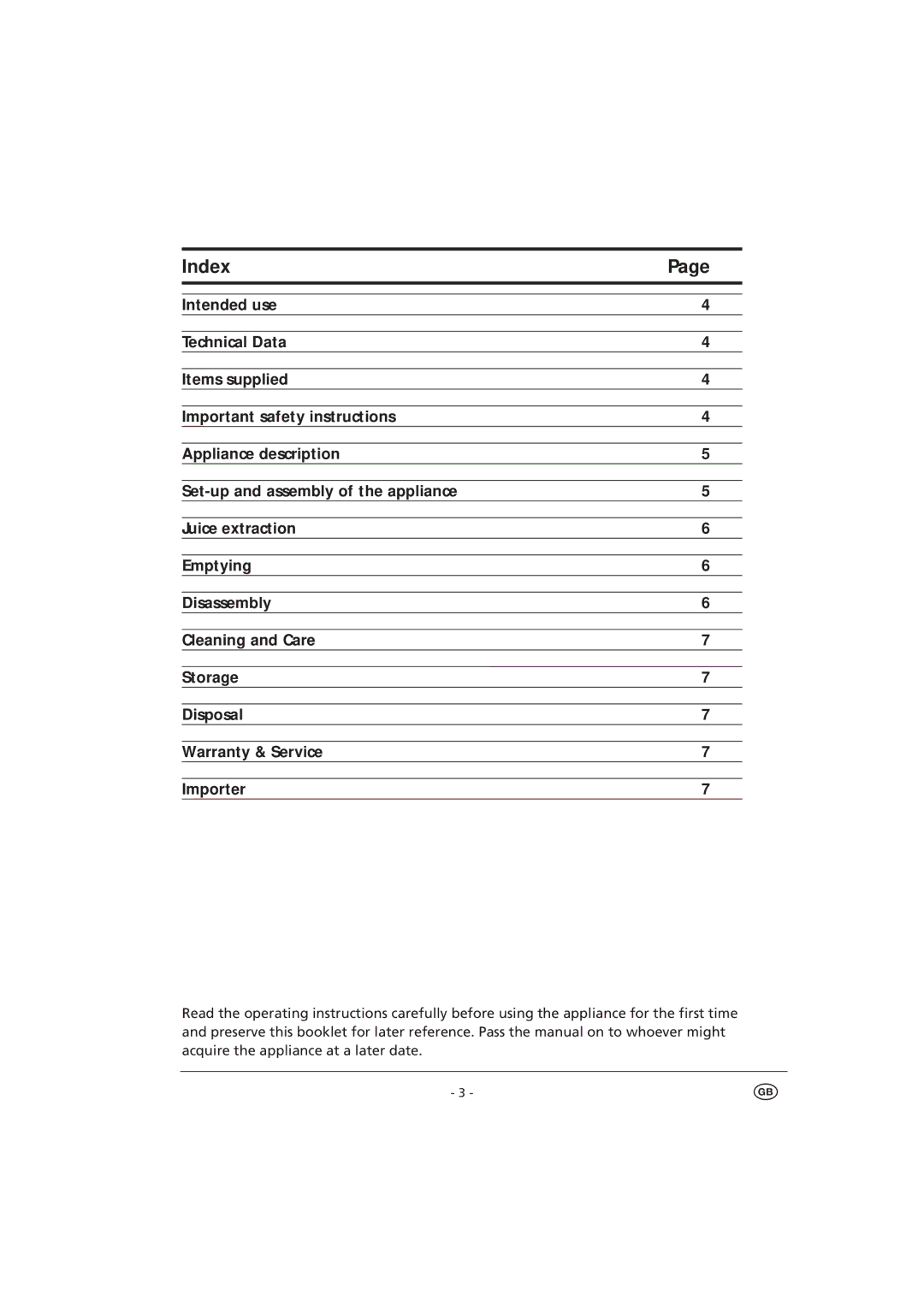 Kompernass D-44867 manual Index 