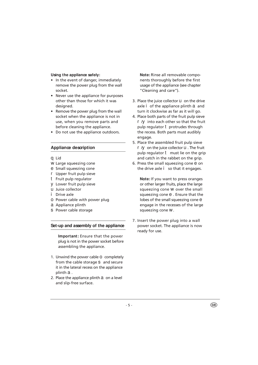 Kompernass D-44867 manual Using the appliance safely 