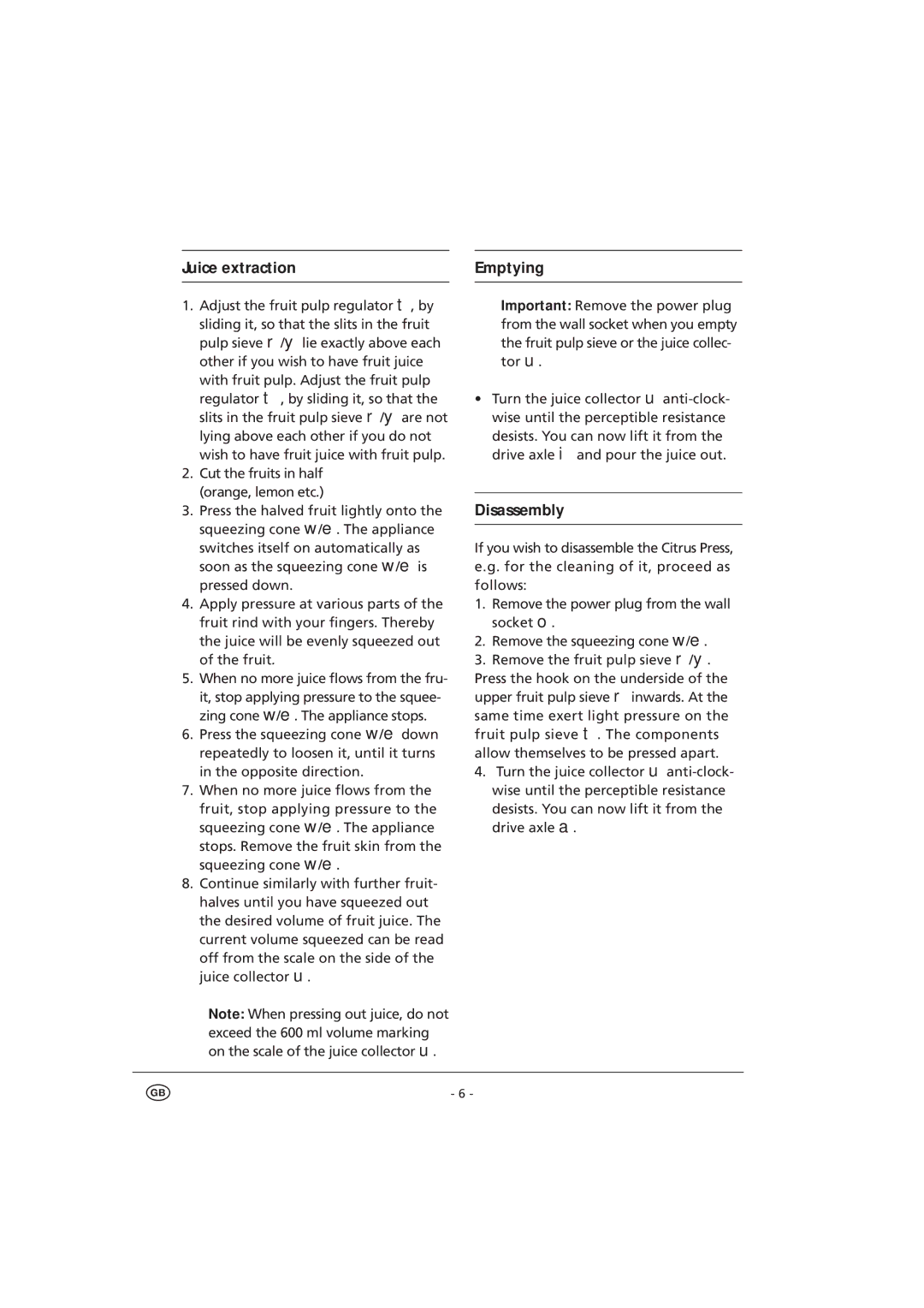 Kompernass D-44867 manual Juice extraction 