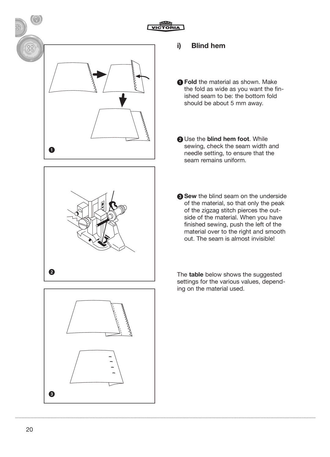 Kompernass E-2073 manual Blind hem 